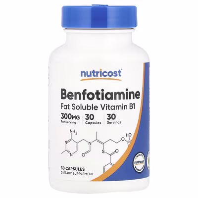 Benfotiamiin , B1 vitamiin -kurnatus, tasakaal, krambid, kehakaal 300 mg 30 kpt Nutricost toidulisand